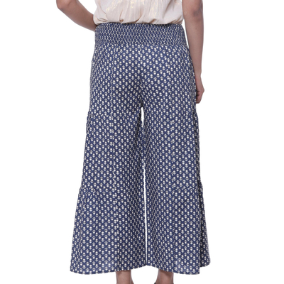 Viscose culottes, 'Floral Comfort' - Printed Floral Viscose Culottes in Blue from India