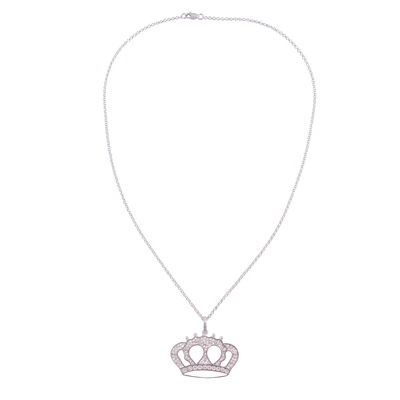Sterling silver filigree pendant necklace, 'Princess Tiara' - Handcrafted Sterling Silver Filigree Crown Pendant Necklace
