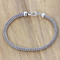 Sterling silver chain bracelet, 'Naga Champion' - Sterling Silver Chain Bracelet Fair Trade Bali Jewelry