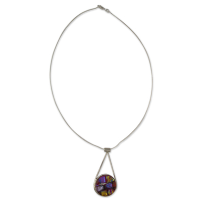 Dichroic art glass pendant necklace, 'Splendor' - Hand Crafted Multicolor Dichroic Glass and Silver Necklace