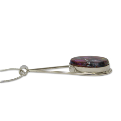 Dichroic art glass pendant necklace, 'Splendor' - Hand Crafted Multicolor Dichroic Glass and Silver Necklace