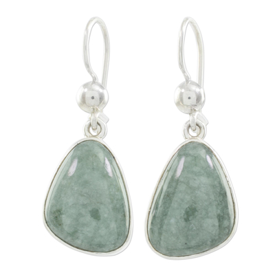 Jade dangle earrings, 'Forest Green' - Handcrafted Sterling Silver Forest Green Jade Earrings