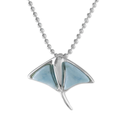 Larimar pendant necklace, 'Stingray' - Larimar and Sterling Silver Stingray Pendant Necklace
