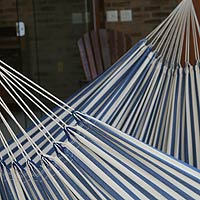 Cotton hammock, 'Maritime Brazil' (single) - Hand Crafted Cotton Striped Fabric Hammock (Single)