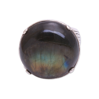 Labradorite domed ring, 'Cosmic Dome' - Labradorite Domed Cocktail Ring from Bali