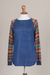 Cotton blend sweater, 'Cusco Market in Blue' - Blue Tunic Sweater with Multi Color Patterned Sleeves (image 2d) thumbail