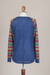 Cotton blend sweater, 'Cusco Market in Blue' - Blue Tunic Sweater with Multi Color Patterned Sleeves (image 2f) thumbail