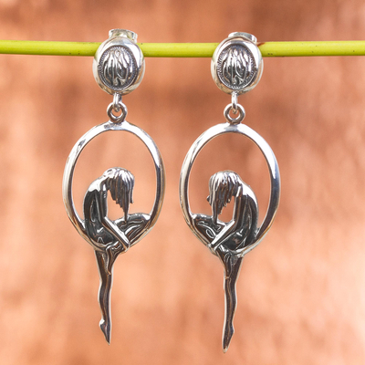 Sterling silver dangle earrings, 'Melancholia' - Artisan Crafted Sterling Silver Dangle Earrings from Mexico