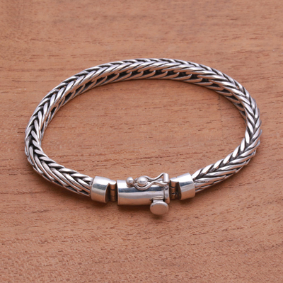 Sterling silver chain bracelet, 'Foxtail Balance' - Sterling Silver Foxtail Chain Bracelet from Bali