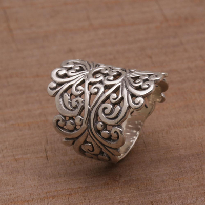 Sterling silver cocktail ring, 'Tangled in Love' - Sterling Silver Openwork Cocktail Ring from Bali