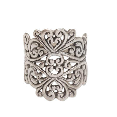 Sterling silver cocktail ring, 'Tangled in Love' - Sterling Silver Openwork Cocktail Ring from Bali