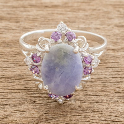Jade cocktail ring, 'Lilac Oval' - Oval Lilac Jade Cocktail Ring from Guatemala