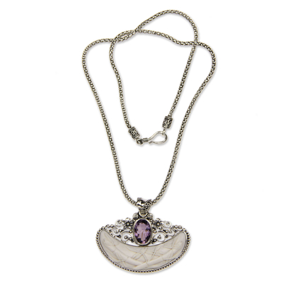 Amethyst pendant necklace, 'Paradise Moon' - Artisan Crafted Amethyst Sterling Silver Necklace