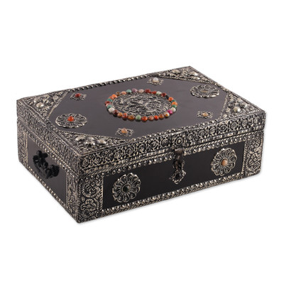 Brass jewelry box, 'Antique Sophistication' - Repousse Brass Jewelry Box