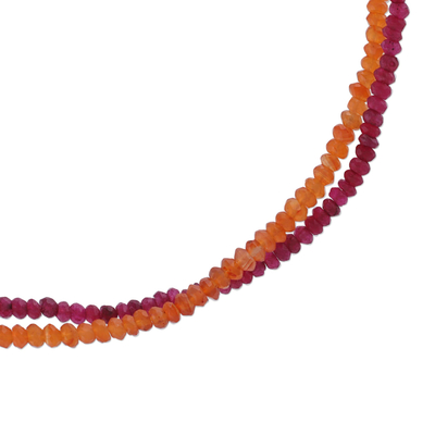 Ruby and carnelian beaded necklace, 'Lotus Fire' - Ruby Carnelian and Cultured Pearl Beaded Necklace from India