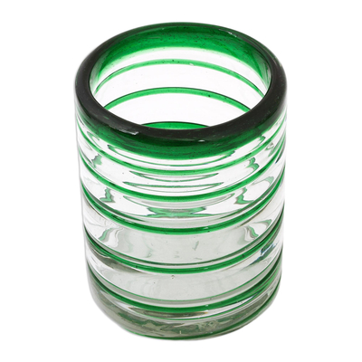 Tumblers, 'Emerald Spiral' (set of 5) - 5 Handblown Glass Recycled Striped Juice Drinkware