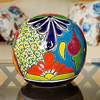 Ceramic decorative accent, 'Talavera Orb' - Talavera-Style Ceramic Decorative Accent from Mexico