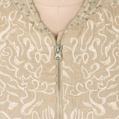 Cotton embroidered jacket 'Agra Afternoon' - Embroidered Cotton Bomber Style Jacket