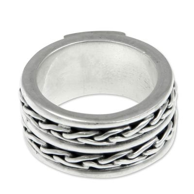 Men's sterling silver band ring, 'Lightning Paths' - Men's Hand Crafted Sterling Silver Band Ring