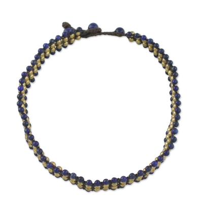 Lapis lazuli beaded necklace, 'Boho Gala' - Lapis Lazuli Beaded Choker Necklace from Thailand