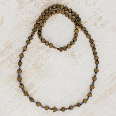 Glass and recycled paper beaded long necklace, 'Jungles of Guatemala' - Glass and Recycled Paper Beaded Long Necklace