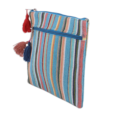 Cotton cosmetic bag, 'Voyage' - Multicolored Striped Hand Woven Cotton Cosmetic Bag