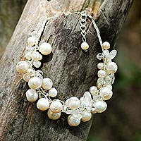 Cultured pearl beaded bracelet, 'Pure Snow' - Bracelet with White Cultured Freshwater Pearls