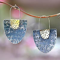 Sterling silver and brass hoop earrings, 'Ubud Rainbow' - Modern Sterling Silver and Brass Hoop Earrings from Bali