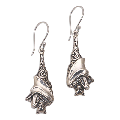 Sterling silver dangle earrings, 'Sleeping Bats' - Sterling Silver Bat Dangle Earrings from Bali