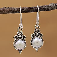 Cultured pearl dangle earrings, 'Glossy Charm' - Cultured Pearl Sterling Silver Dangle Earrings from India