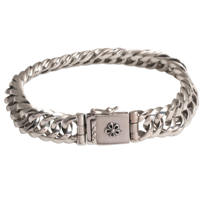 Sterling silver chain bracelet, 'Glimmering Links' - Artisan Crafted Sterling Silver Chain Bracelet from Bali