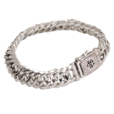Sterling silver chain bracelet, 'Glimmering Links' - Artisan Crafted Sterling Silver Chain Bracelet from Bali