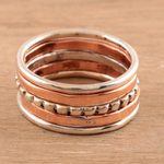 Sterling silver and copper band rings, 'Elegant Five' (set of 5) - Sterling Silver and Copper Band Rings from India (Set of 5)