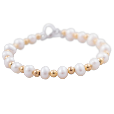 Gold accented cultured pearl beaded bracelet, 'Bright Magic' - 18K Gold Accented Cultured Pearl Beaded Bracelet