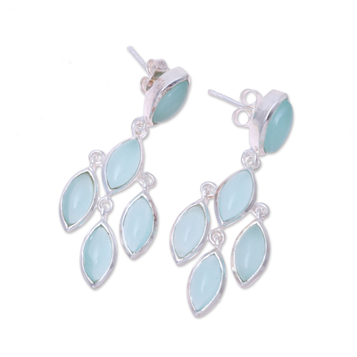 Chalcedony chandelier earrings, 'Aqua Marquise' - Aqua Chalcedony Chandelier Earrings from India