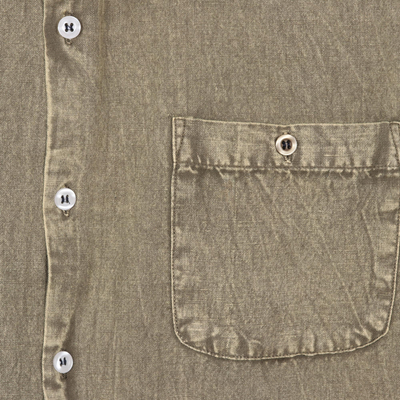 Herrenhemd aus Baumwollmischung - Kurzärmliges Herrenhemd aus Baumwollmischung in Umbra aus Indien