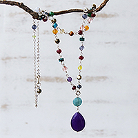Jade multi-gemstone pendant necklace, 'Springtime Purple' - Brazilian Purple Jade & Multi-Gemstone Necklace