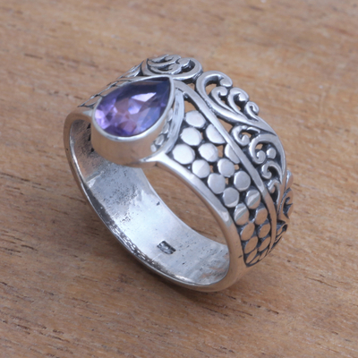 Amethyst cocktail ring, 'Temple Stones' - Circle Motif Amethyst Cocktail Ring from Bali