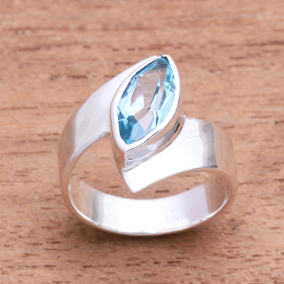 Blue topaz cocktail ring, 'Marquise Ocean' - Marquise Blue Topaz Cocktail Ring from Bali