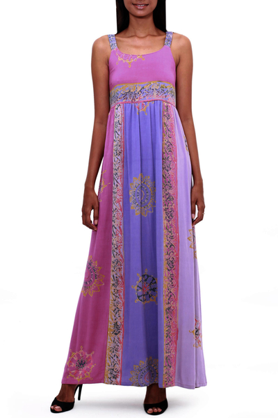 Batik rayon sundress, 'Balinese Cover' - Fuchsia and Purple Batik Rayon Sundress from Bali