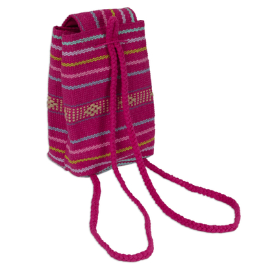 Cotton cell phone bag, 'Cerise Joy' - Handwoven Cotton Cell Phone Bag in Cerise from Mexico