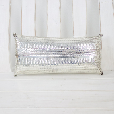 Silver plated clutch, 'Silver Nights' - Woven Silver Plated Brass Clutch from Thailand