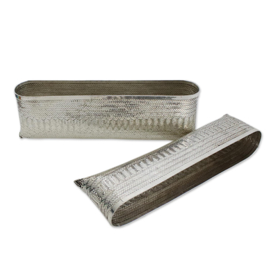 Silver plated clutch, 'Silver Nights' - Woven Silver Plated Brass Clutch from Thailand