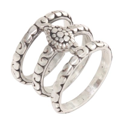 Sterling silver band ring, 'Bali Trio' - Hand Made Sterling Silver 3 Band Ring from Indonesia