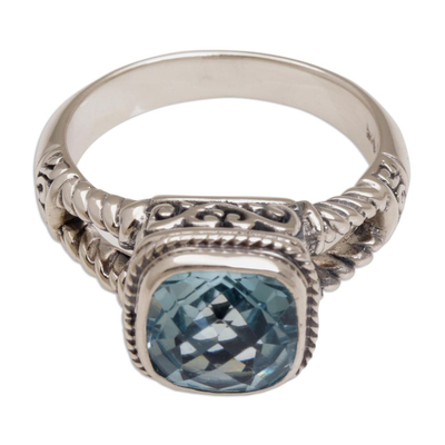 Blue topaz single stone ring, 'Resplendent Gem' - Blue Topaz and Sterling Silver Single Stone Ring