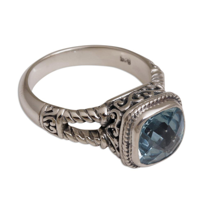 Blue topaz single stone ring, 'Resplendent Gem' - Blue Topaz and Sterling Silver Single Stone Ring