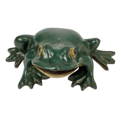 Ceramic incense holder, 'Jumping Frog' - Mexican Burnished Clay Frog-Shaped Incense Holder