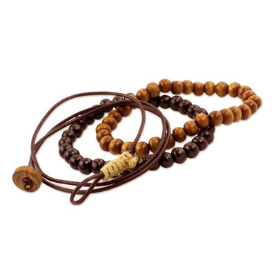 Men's wrap and beaded bracelets, 'Power and Strength' (set of 3) - Men's Bracelets Two Beaded and One Wrap (set of 3)