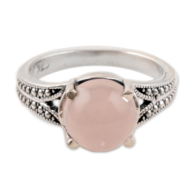 Rose quartz single-stone ring, 'Gleaming Pink' - Rose Quartz Single-Stone Ring Crafted in India