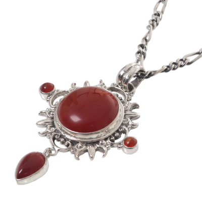 Carnelian pendant necklace, 'Radiant Sun' - Carnelian Sterling Silver Pendant Necklace